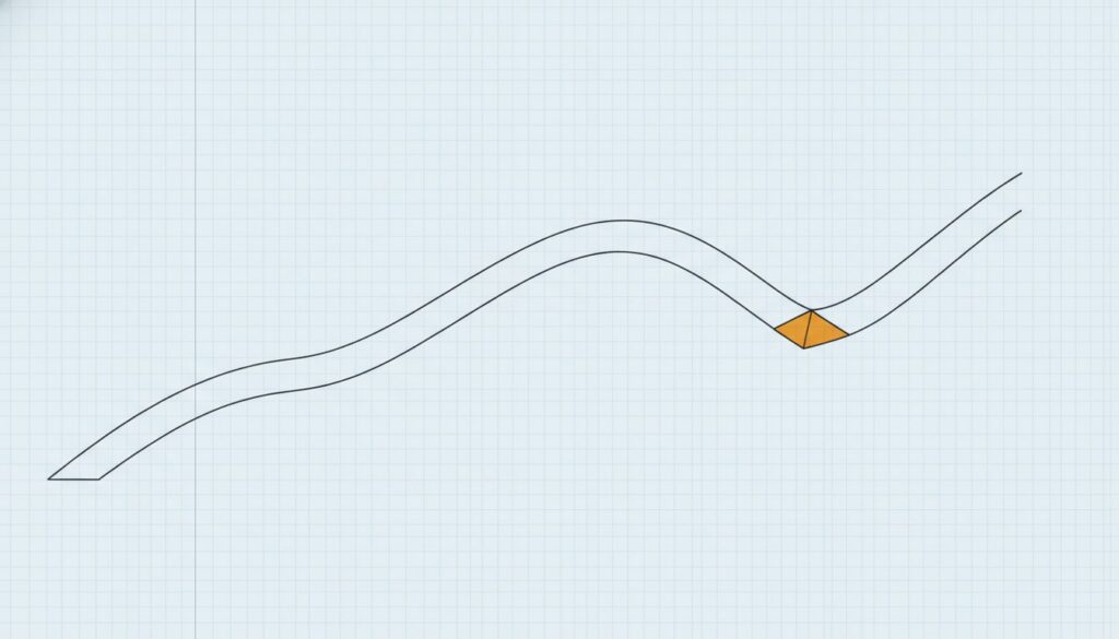 An abstract ribbon curve resting over unlabelled graph paper